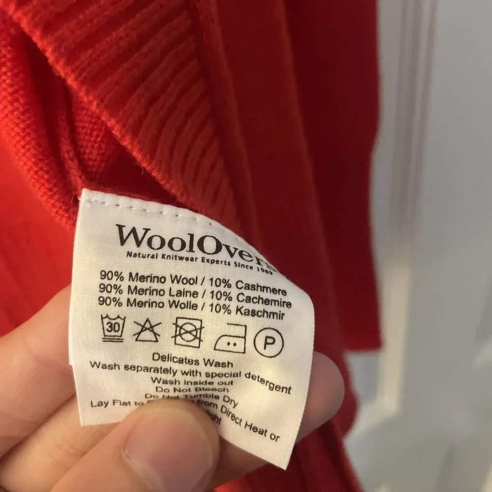 WoolOvers Red Open Front‎ Cardigan Small 90% Merino Wool 10% Cashmere Pockets
